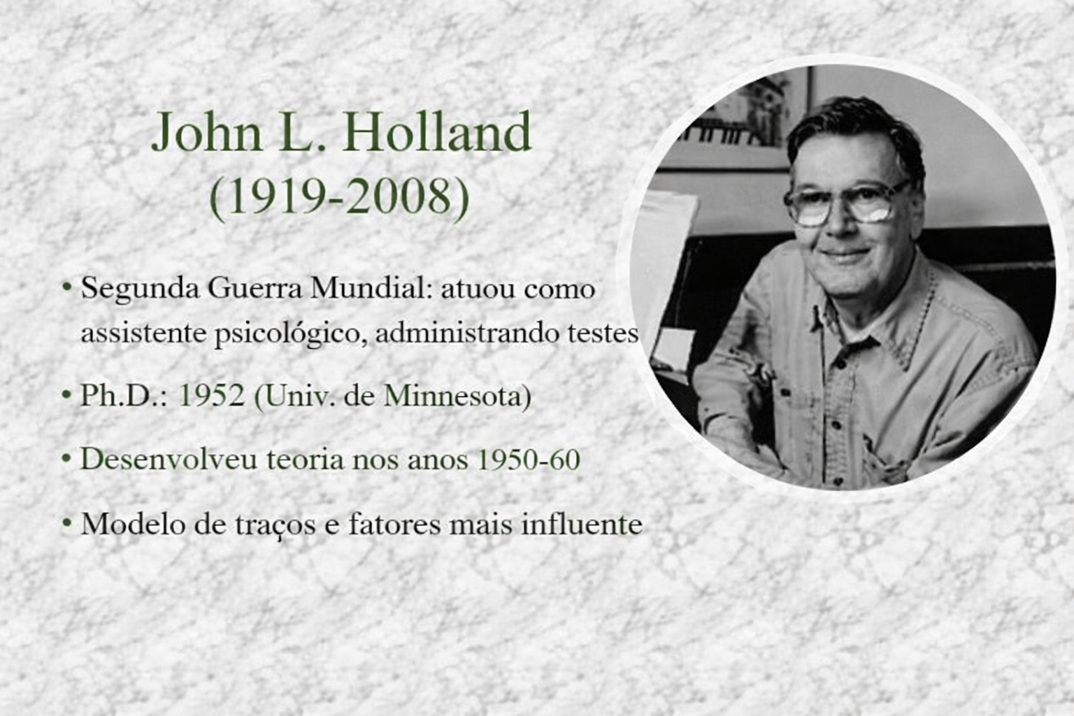 John Holland (1919-2008), psicólogo criador do modelo RIASEC